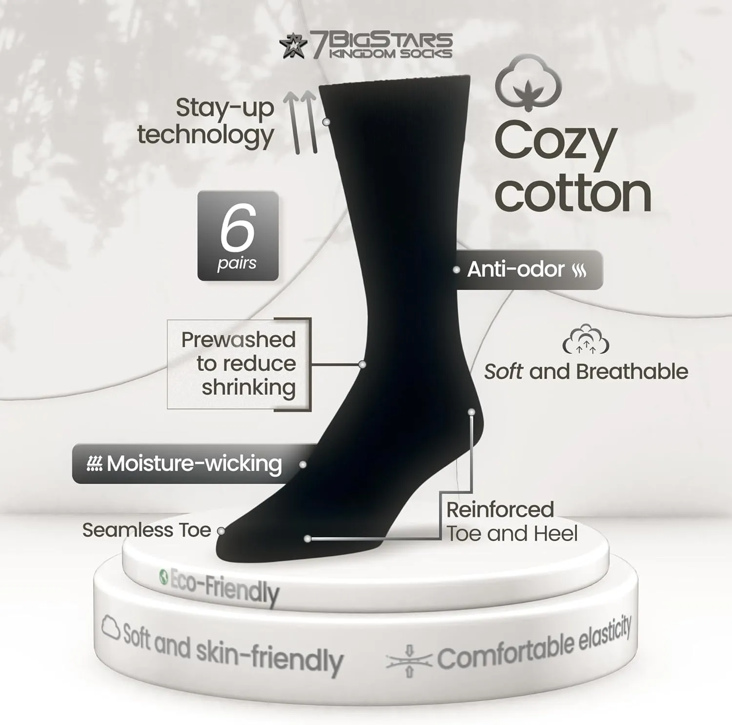 7BIGSTARS KINGDOM Men's Dress Socks Cotton-6 pack-XL-L-Big Tall-Brown Beige Blue Black Grey Khaki