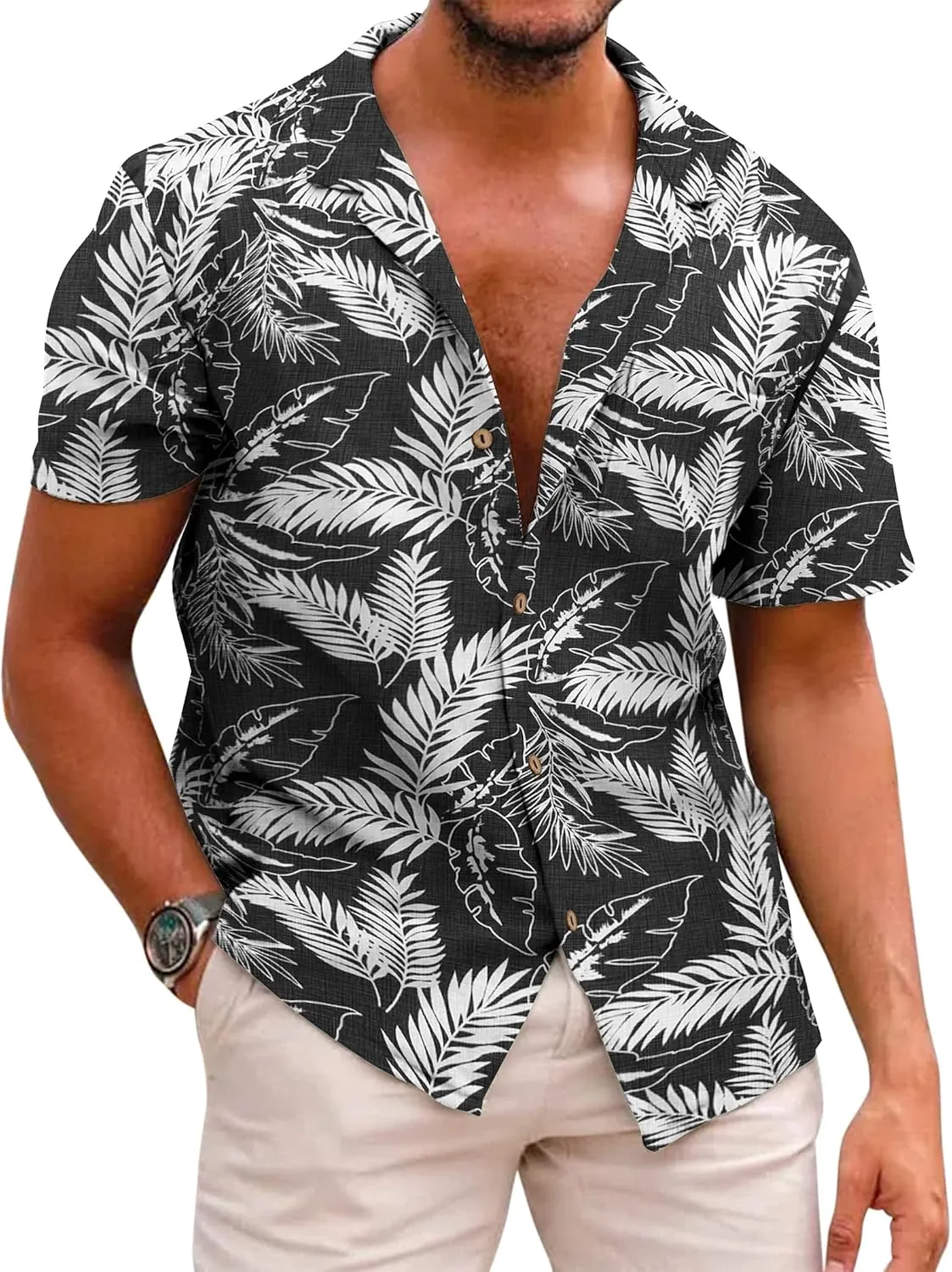 COOFANDY Mens Hawaiian Shirt Short Sleeve Buttoon Down Shirts Casual Tropical Floral Summer Linen Shirts