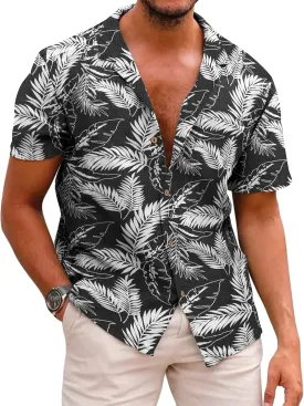 COOFANDY Mens Hawaiian Shirt Short Sleeve Buttoon Down Shirts Casual Tropical Floral Summer Linen Shirts