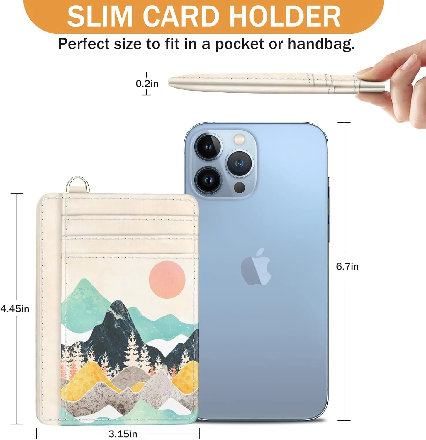 Credit Card Holder Slim Wallet, Sunrise Mountain RFID Wallet Women Front Pocket Card Holder Travel Thin Small Cute ID Window PU Leather RFID Blocking Case Organizer