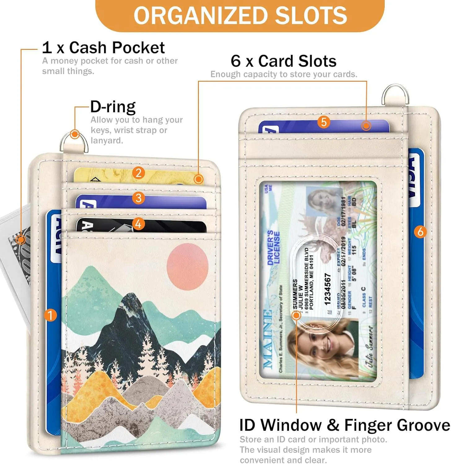 Credit Card Holder Slim Wallet, Sunrise Mountain RFID Wallet Women Front Pocket Card Holder Travel Thin Small Cute ID Window PU Leather RFID Blocking Case Organizer