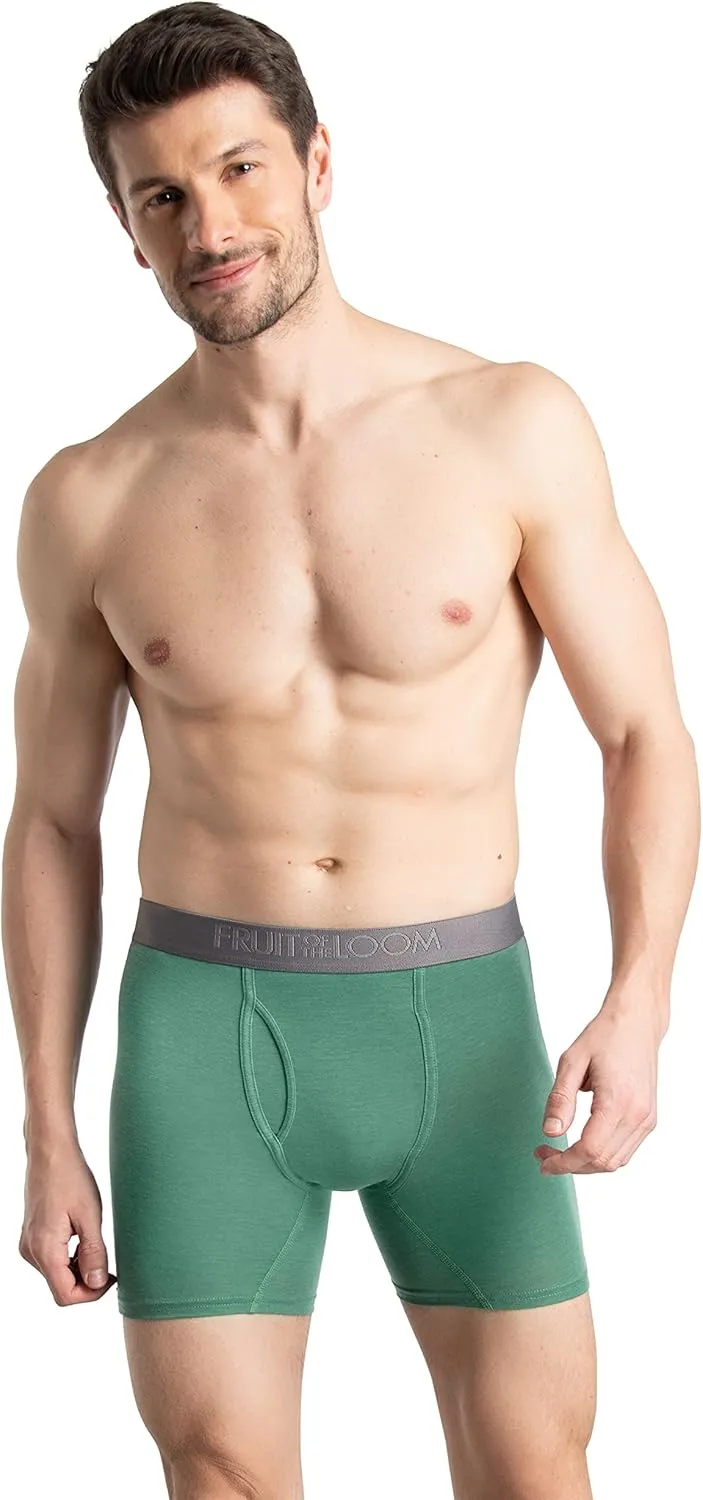 Fruit of the Loom Men's 4-Way Stretch Boxer Briefs | Lightweight & Moisture Wicking Underwear | Long, Regular Leg & Trunk