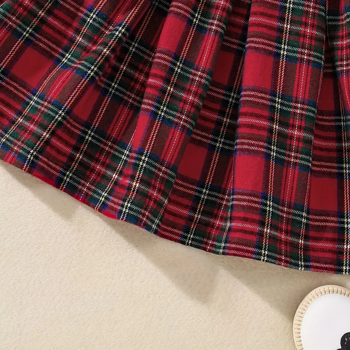 Long Sleeve Sweet & Stylish Ruffle Spliced Bow Decor Plaid Pattern Dress for Fall & Winter, as Christmas Gifts