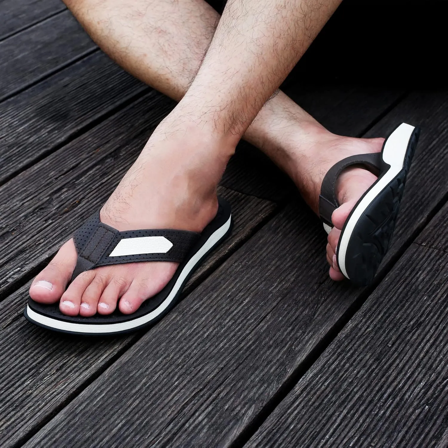 MALIDA Mens Flip Flops Non-Slip Bathroom Shower Shoes Cushion foam Indoor and Outdoor Thong Sandals