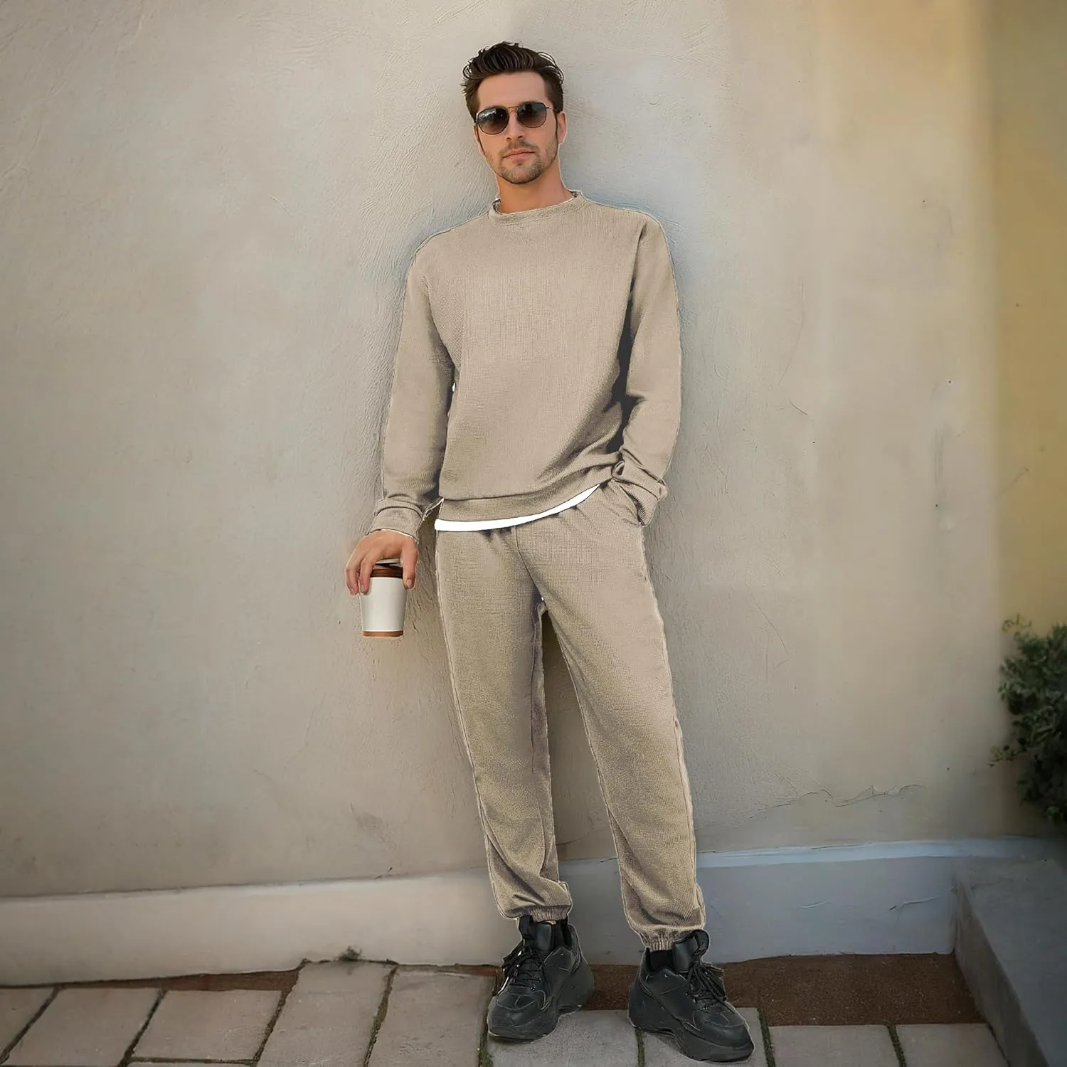 Men Tracksuit 2 Piece Long Sleeve Pullover Outfits Casual Sweatshirt & Jogging Sport Suit Sets with Pockets