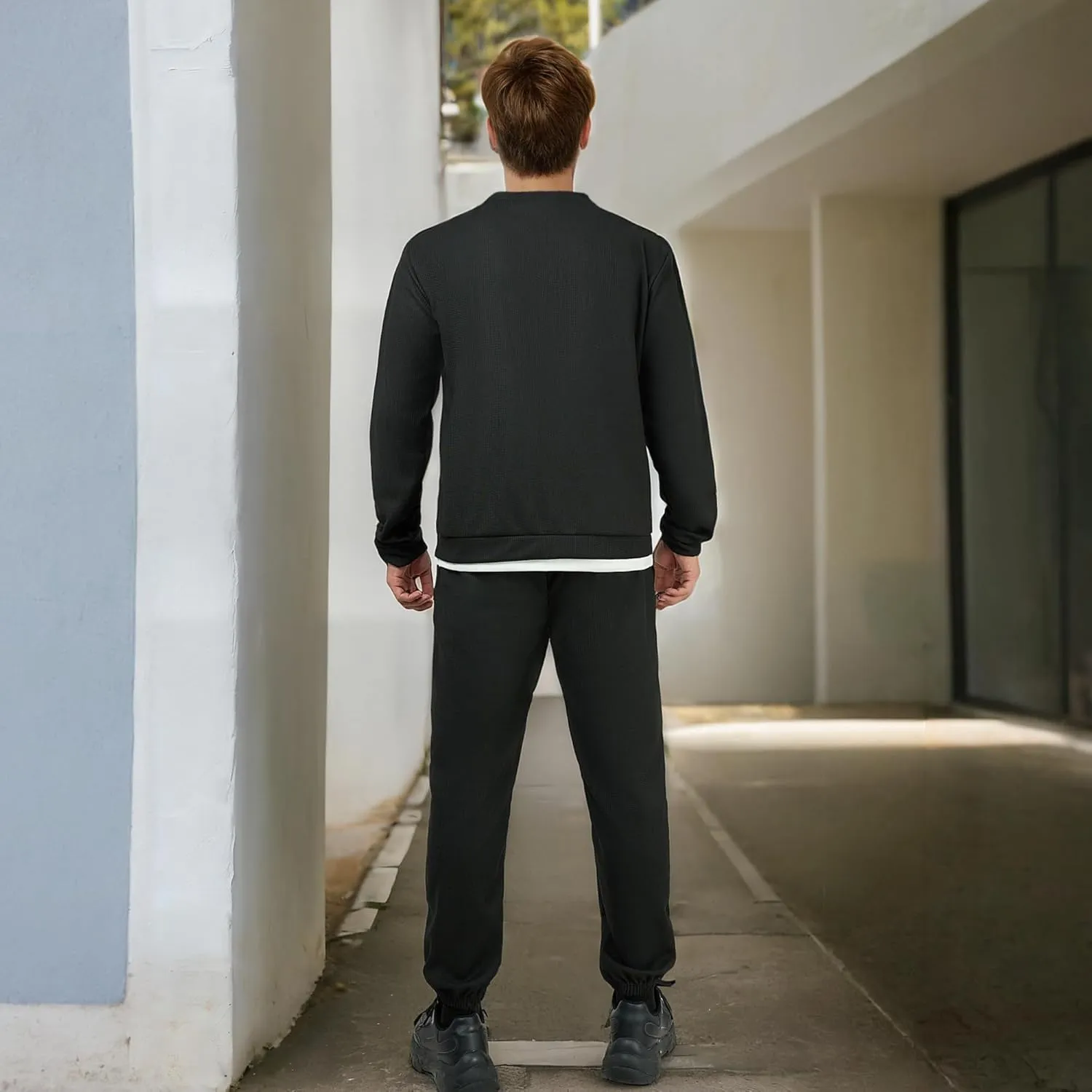 Men Tracksuit 2 Piece Long Sleeve Pullover Outfits Casual Sweatshirt & Jogging Sport Suit Sets with Pockets