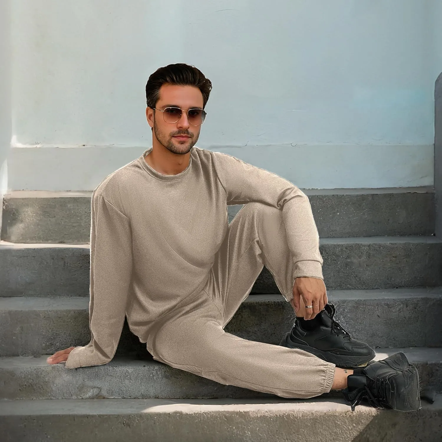 Men Tracksuit 2 Piece Long Sleeve Pullover Outfits Casual Sweatshirt & Jogging Sport Suit Sets with Pockets