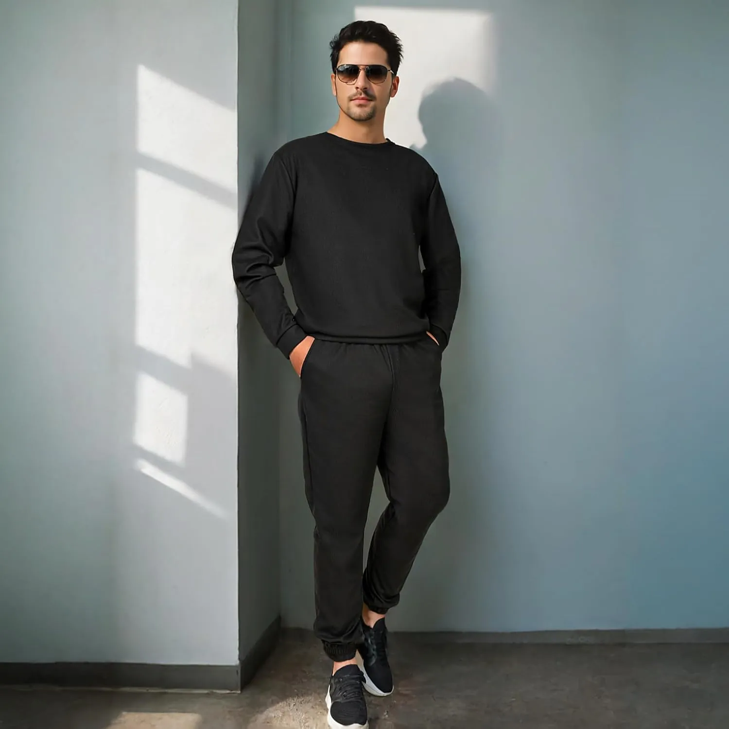 Men Tracksuit 2 Piece Long Sleeve Pullover Outfits Casual Sweatshirt & Jogging Sport Suit Sets with Pockets