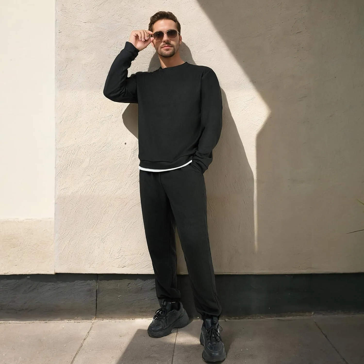 Men Tracksuit 2 Piece Long Sleeve Pullover Outfits Casual Sweatshirt & Jogging Sport Suit Sets with Pockets