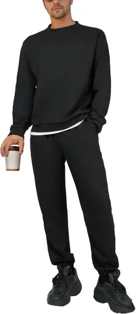Men Tracksuit 2 Piece Long Sleeve Pullover Outfits Casual Sweatshirt & Jogging Sport Suit Sets with Pockets
