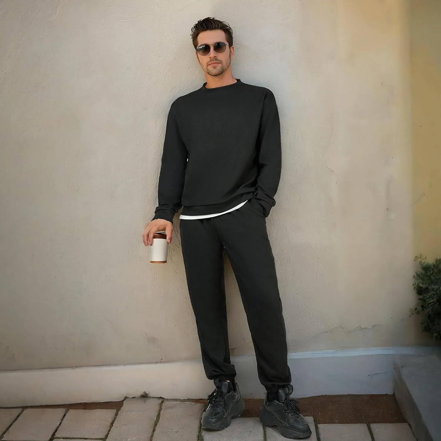 Men Tracksuit 2 Piece Long Sleeve Pullover Outfits Casual Sweatshirt & Jogging Sport Suit Sets with Pockets