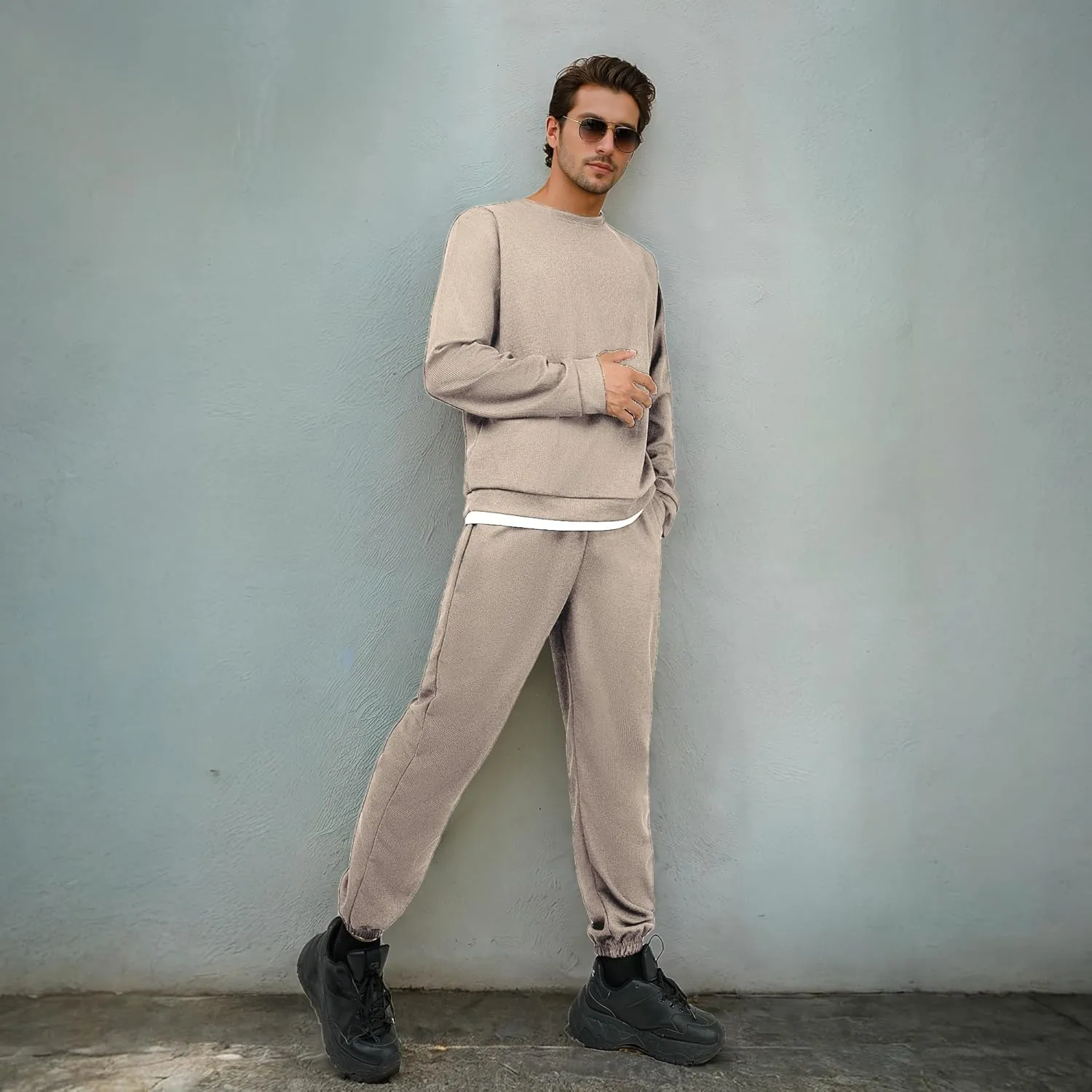Men Tracksuit 2 Piece Long Sleeve Pullover Outfits Casual Sweatshirt & Jogging Sport Suit Sets with Pockets