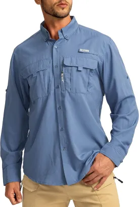 Men's Sun Protection Fishing Shirts Long Sleeve Travel Work Shirts for Men UPF50  Button Down Shirts with Zipper Pockets