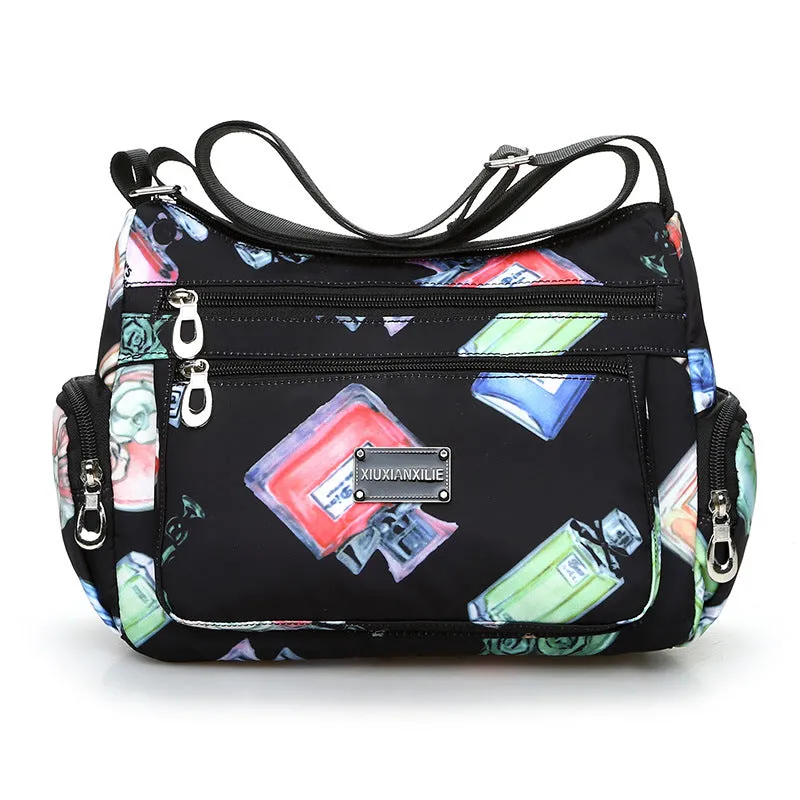 New Fashionable Printed Women's Shoulder Bag HOTan and NEWn Fashion Crossbody Bag Multi-Layer Mummy Bag Washed Nylon Cloth Bag Wholesale