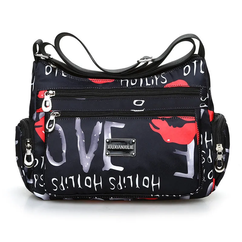 New Fashionable Printed Women's Shoulder Bag HOTan and NEWn Fashion Crossbody Bag Multi-Layer Mummy Bag Washed Nylon Cloth Bag Wholesale